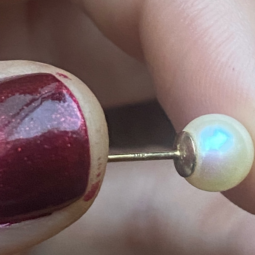 14k Solid Gold Pearl Stud Earrings - image 5